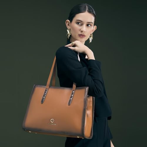 Image of Caprese Dee Large Laptop Compatible Tote Bag for Women with Multi Compartments | Stylish Shoulder Bag with Premium Metal Letter Logo | Perfect for Daily Use Work, Office & Professionals