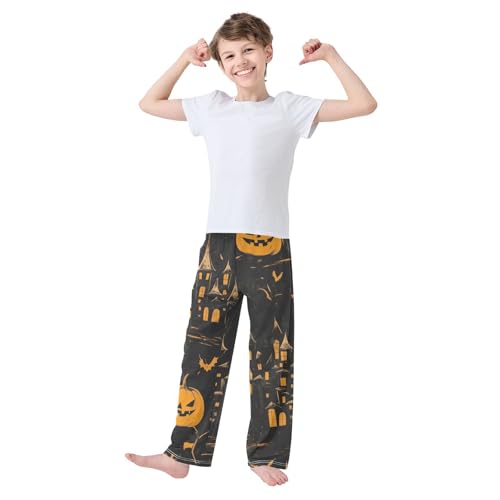 Halloween Castle Pumpkin Boys Long Pants Soft Trousers Elastic Waist Kids Lounge Bottoms with Pockets S-XL3