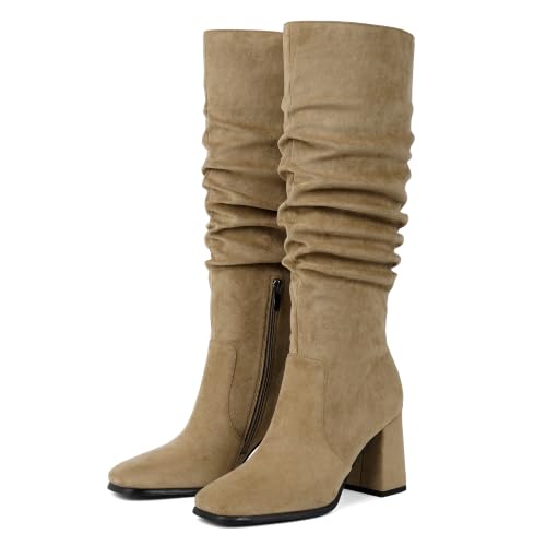 Image of Modatope Knee High Boots Women Square Toe Chunky Heel Fashion Tall Boots