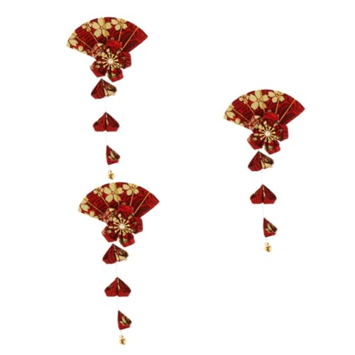 TOYZFRIENDY 3個 ヘアピン 花のヘアクリップ 女の子の髪のためのバレッタ 和風ヘアクリップ 女性用ヘアクリップ 和風帽子 花の髪 和風かんざし ヘアアクセサリー タッセルヘアクリップ 布 赤