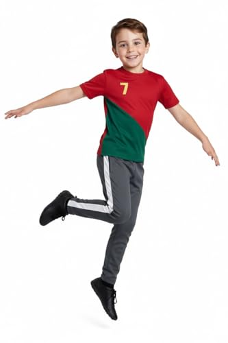 Image of Sports Soccer Football Portugal Jersey Ronaldo 7 Home Away Kit Jersey T-Shirt with Black Shorts(Kid's,Boy's & Men) M2