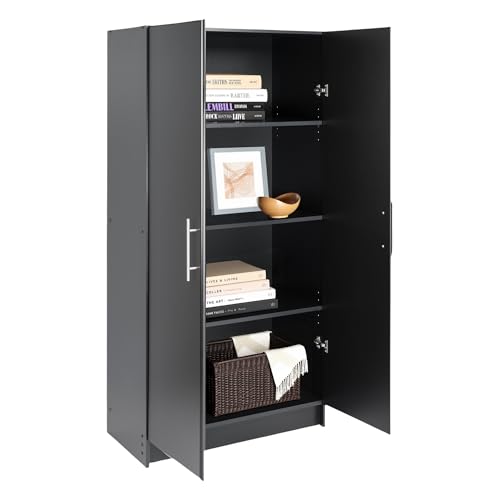 Prepac Elite Tall Garage Storage Cabinet & Pantry Storage Cupboard, 2-Door Freestanding Bathroom or Pantry Cabinet with Adjustable Shelves, 16' D x 32' W x 65' H, Black