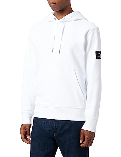 Calvin Klein Herren Hoodie Badge mit Kapuze, Weiß (Bright White) ,M