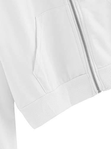 Sweatyrocks Women's Long Sleeve Full Zip Drawstring Hooded Sweatshirt Jacket With Pockets White M #TOP3