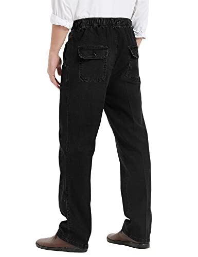Idealsanxun Men’s Elastic Waist Denim Solid Casual Pants (Black, 40X32) #TOP5
