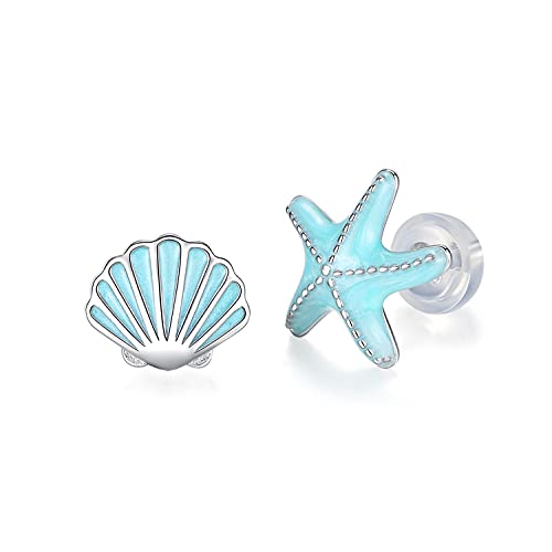 GDDX Seashell Starfish Ocean Beach Studs Sterling Silver Hypoallergenic Vacation Earrings Gift For Women (seashell studs)