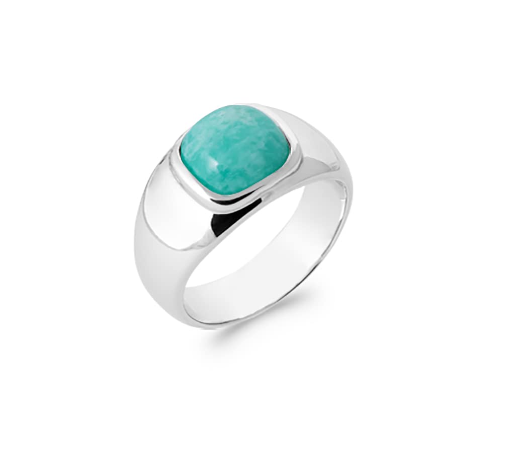 Bague argent large amazonite anti-noircissement pour peau sensible