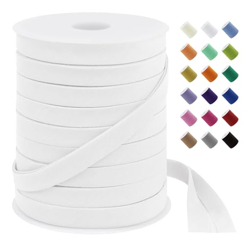 LEREATI White Bias Tape Double Fold 1/2 Inch x 55 Yards, Polyester Fabric Seam Binding Tape for Sewing, Seaming, Hemming, Piping, Quilting, Upholstery Trim