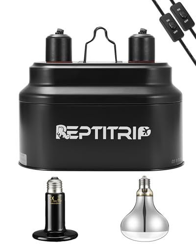 Image of REPTITRIP Dual Reptile Light Fixture with 100W Full Spectrum UVA UVB Light Bulb & 100W Nighttime Ceramic Heat Emitter, 2 Independent Switches, Reptile UVA UVB Heat Combo Pack