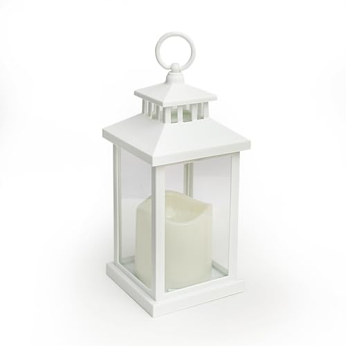 Image of Coku LT-22 Vintage LED Candle Lantern with LED Pillar Candle, Battery Operated Wall Hanging Lamp Decorative Lantern, Flameless Antique Glass Candle Holder for Home Decor, Diwali (White, Pack 1)