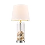 Globe Electric 67155 Maya 21' Fillable Table Lamp, Clear Glass and Steel Base, White Fabric Shade