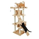 AQPET Tiragraffi Manhattan 170 cm con Cuccia per Gatti Albero Parco Giochi Gioco Tira Graffi per Gatto Beige