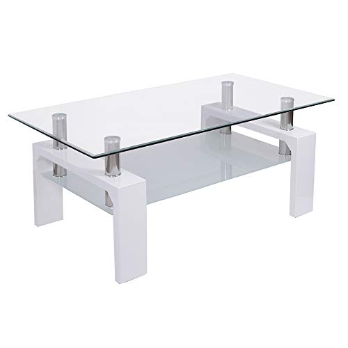 Cribel - Mesa Baja Modelo Renee con Doble Tablero de Cristal Templado y Estructura de Madera, Altura 45 cm