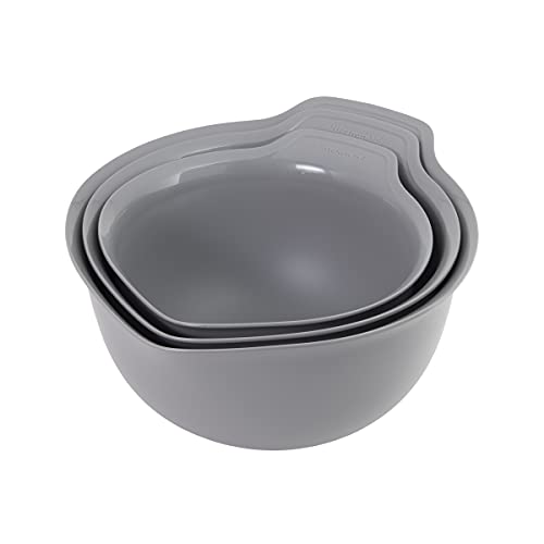 Image of KitchenAid Universal Nesting Plastic Mixing Bowls, Set Of 3, 2.5 quart, 3.5 quart, 4.5 quart, Non Slip Base with Easy Pour Spout to Reduce Mess, Dishwasher Safe, Gray