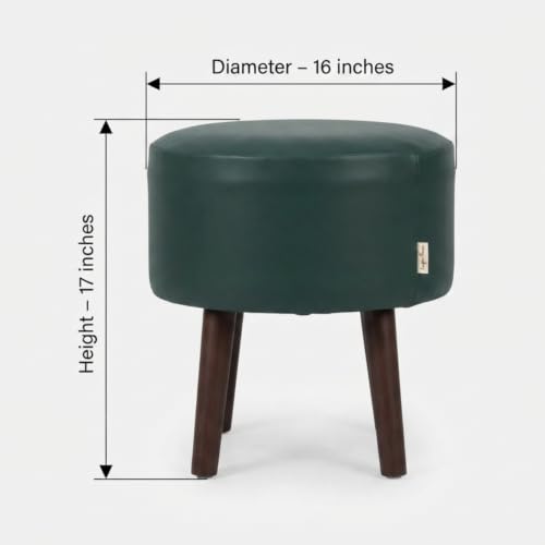 Image of Stool Ottoman Pouffes for Living Room, Kitchen, Home, Office Furniture with Soft Cotton Cushion Mudda Footrest Stool for Chair Sofa Bed Dressing Decor, Green Leather (17 Inch Pack of 2)