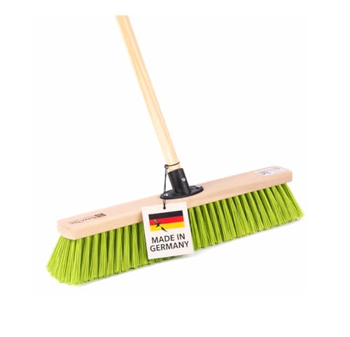BawiTec Profi Straßenbesen mit Grünen Elaston-Kunststoff-Borsten 40cm Breit und Holzstiel 160cm Besenstiel Kehrbesen für Draußen Stabiler Robuster Gartenbesen Haus Hof Garten Werkstatt