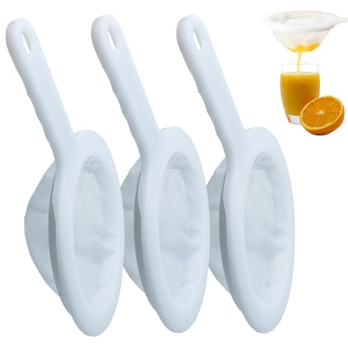 BMZXCH 3 Piezas Colador Plastico Fina de Malla de Nailon con Asa, Tamiz de Filtro de Alimentos para Embudo, Filtro de Malla Colador de Cocina Para Filtrar Zumos, Café, Aceite (100/200/400 Malla)