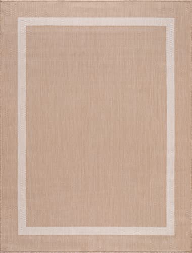 Lena Rug Modern Bordered Indoor Outdoor Area Rug Weather Resistant Outdoor Carpet For Porch Deck Balcony Backyard Patio Rug 5X7 Beige #TOP10