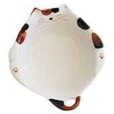 Cabilock Tazón de Cerámica para Niños Diseño de Gato, Tamaño Pequeño, Color Café Flores, Apto para Desayuno y Ensaladas, Cuenco de Dibujos Animados para Uso Doméstico