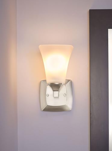 Image of Moen YB5161BN Voss 1-Light Dual-Mount Bath Bathroom Vanity Fixture with Frosted Glass, Brushed Nickel (Pack of 2)