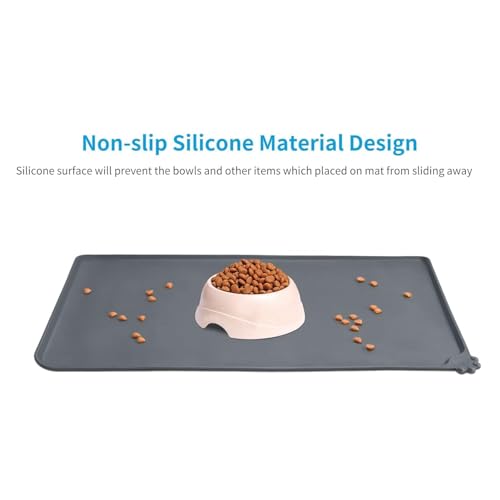 Image of Silicone Waterproof Dog Cat Pet Feeding Mats, Anti Slip Pet Bowl Mats, FDA Grade Pet Feeding Mat Silicone Waterproof Pet Food Mat 19 * 12 Inch Pet Feeding Mat - Grey