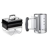 Weber Holzkohlegrill Go Anywhere, 60 x 38 x 55 cm, schwarz, tragbar, Campinggrill, 1131004 & 7447 Kleiner Anzündkamin Rapidfire