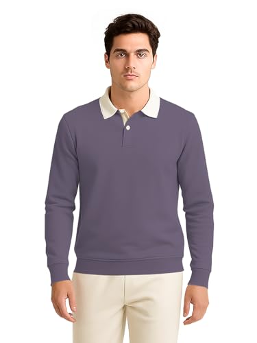 Image of BULLMER Solid Polo Neck Full Sleeve Cotton Blend Tshirt with Rib for Men | Stylish Full Hand Tshirt for Men