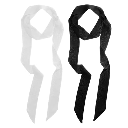 2 pcs Solid Color Long Neckerchief,Skinny Neck Scarf Satin Scarf Belt Satin Belt Ribbon Belts Thin Long Neckerchief for Necktie Handbag Wrap Handle(Black,White)