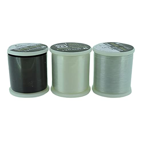 3 Pack - Miyuki Nylon Beading Thread Size #B, 330 DTEX, 50 Meters per Spool (54.6 Yards), White, Black and Silver