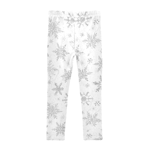 Snowflakes Silver Glitter Winter Girls Leggings Kids Yoga Pants Dance Active Tights 6T2