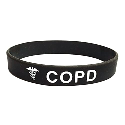COPD Medical Alert Wristband ID Lung Disease Bronchitis Bands Chronic Awareness Jewellery Jewelry Silicone Gift For Men Women Black White (1 Band only, Black)