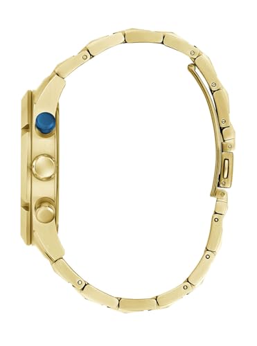 Image of Guess Stainless Steel Analog Blue Dial Men's Watch-Gw0714G2, Band Color-Gold