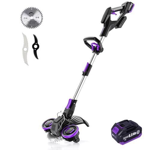 Image of Cordless Weed Wacker, GearBrushless Motor, 20V 5.2Ah Battery Powered, 3 in 1 Edger /Mower /Trimmer with Metal Blade (5.2A Battery Pack)