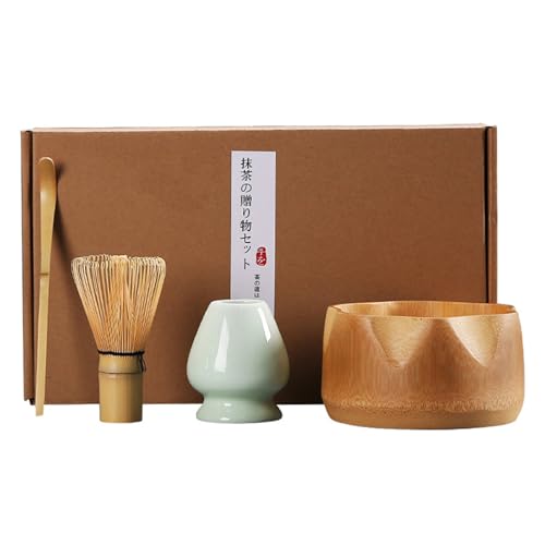 4点点抹茶スターターセット 茶せん 茶道具 茶道セット 茶筅 起泡器工具 抹茶套装 泡立て器 曲直し 茶筅休め 竹製 粉ふるい器 手作り 伝統的な茶道具 初心者向け
