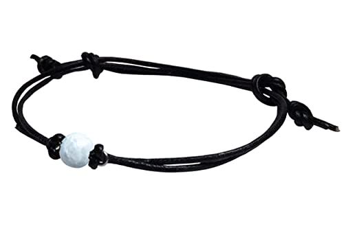 Real 6Mm Blue Celestite Bead On Bronze-Steel-Copper-Silver- Gold-Rose Gold-Black Iron-Titanium-Niobium Wire On A Leather Or Waxed Cord Adjustable Friendship Bracelet #TOP21