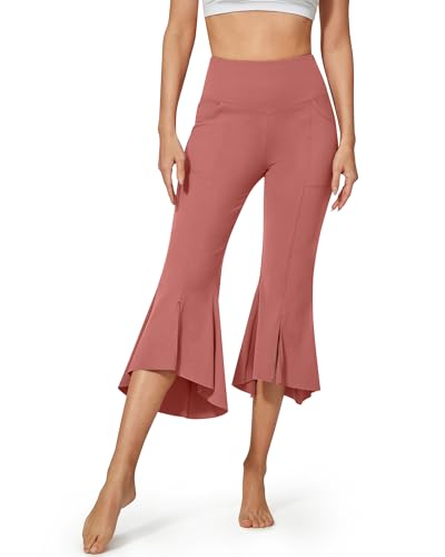 Image of G4Free Capri Pants for Women Stretch Yoga Dress Pants with Pockets Ruffle Bell Bottom Athletic Work Leggings