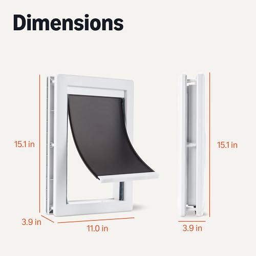 Image of Amazon Basics Adjustable Plastic Dog and Cat Door, Medium, 7.5 inch x 11.5 inch Entrance, 10.5 inch x 15 inch x 3.9 inch, White and Grey, for Interior and Exterior Doors or Wall