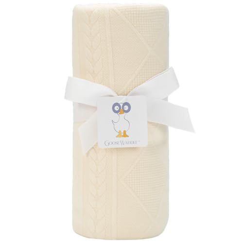 Image of GooseWaddle Cotton Knit Blanket - Oatmeal, 30'' x 30'' - Luxury Baby Blanket for Infant, Kid, Toddler - Unisex, Soft, Machine Washable, All Seasons