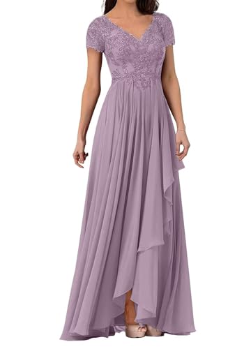 V Neck Lace Applique Long Mother of The Bride Wedding Dresses Women's Cap Sleeve Chiffon Formal Party Dress3