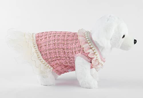 Elegant Dog Plaid Tulle Dress Puppy Skirts Cat Outfits Pet Winter Apparel Clothes For Small Medium Dogs Girl Costume Doggie Birthday Wedding Party Gown (Pink, S) #TOP5