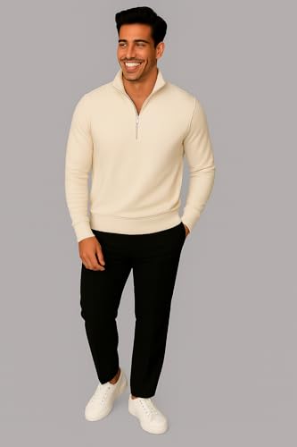Image of Mack Jonney Men's Fleece Half-Zip High Neck Sweatshirt | Warm & Stylish Winter Wear -M4380