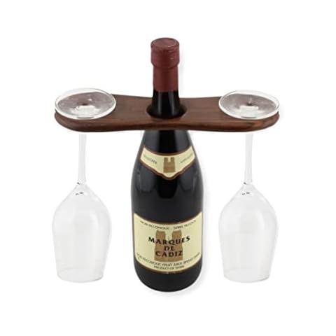 Frescorr - Wine Bottle & Glass Holder | Handmade Antique Wood(one of The World's Finest Wood) Stand for Wine for Two Glasses & Bottle (Dalbergia Sissoo) Cover