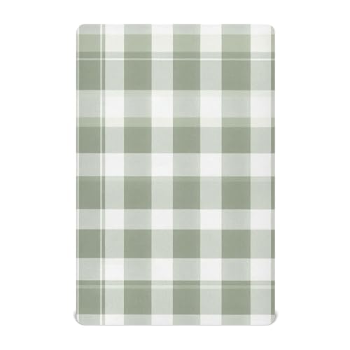Image of Caikeny Fitted Crib Sheet for Boys Girls Sage Green Grey Plaid Baby Crib Sheets Bassinet Sheets Crib Mattress Bed Sheets for Toddler Newborn Infant 52 X 28 in
