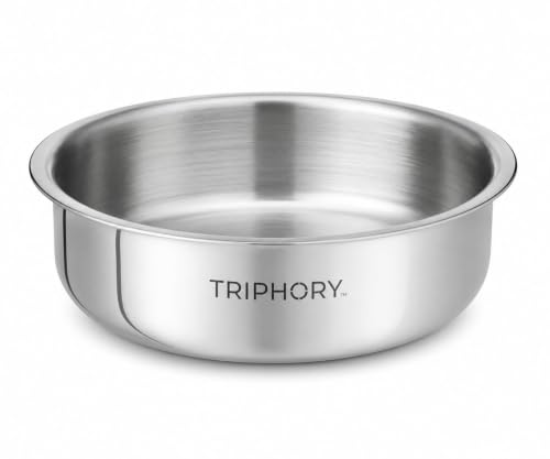 Image of Triply Stainless Steel Langdi Tope 22 cm 2.2 L | Extra Shallow Triply Tope | Patila, Tapeli, Bhagona, Degchi Cooking Pot | Heavy Induction Bottom | Gas & Induction Compatible