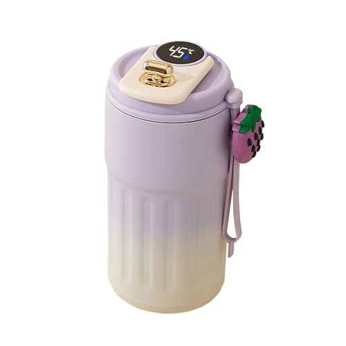 タンブラー スマート温度表示 450mlコーヒーカップ 水筒 マグボトル ステンレスコップ コンビニマグ 保温保冷 車載用 アウトドア用 釣り 遠足登山 キャンプ バーベキュー16x8x8cm (パープル)