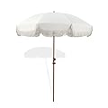 Seazul 6.5ft Patio Umbrella with Fringe, Beach Umbrella, Fringe Umbrella Outdoor Patio with Hanging Hook, Tilting Aluminum Pole, UV 50+, Fiberglass Ribs, Elegant Cream
