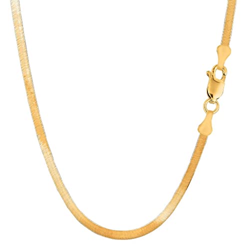 The Diamond Deal 14k Solid Yellow Gold 4.00mm Shiny Imperial Herringbone Chain Necklace or Bracelet for Pendants and Charms with Lobster-Claw Clasp (7