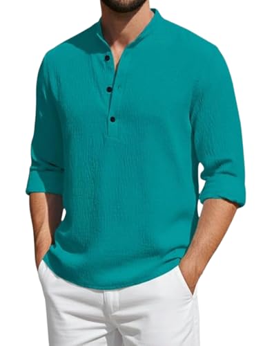 Image of Men's Cotton Blend Short Kurta with Collared Neck Full Sleeves Solid Pattern Western Style Regular Fit and Standard Length