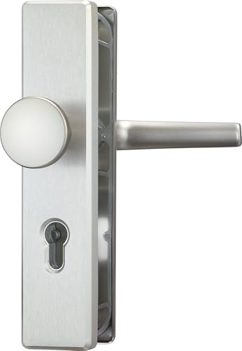 ABUS Türbeschlag KLS114 - für Wohnungstüren mit 72 mm Abstandsmaß - Türgriff innen, Türknauf außen - für nach links und rechts öffnende Türen - VdS anerkannt - F9 (Edelstahl-Look)