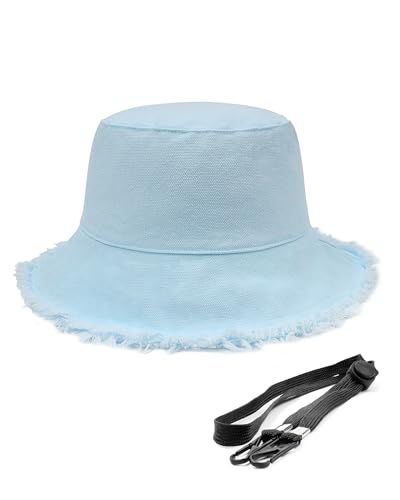 Zylioo XXL/3XL Distressed Bucket Sun Hats for Large Heads, Sun Protection Fringe Golf Hat Blue - Image 4